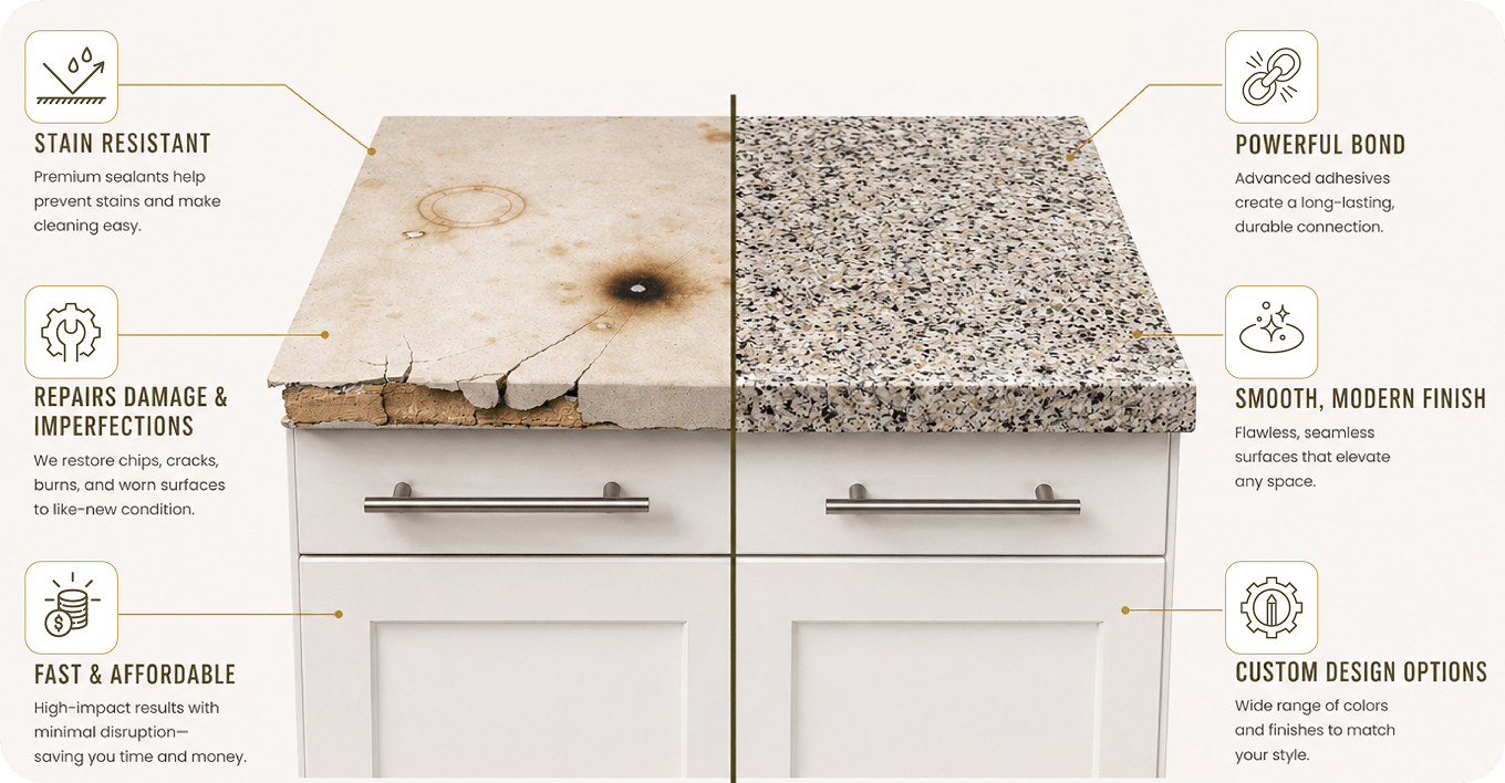 Countertop before and after professional resurfacing in Atlanta